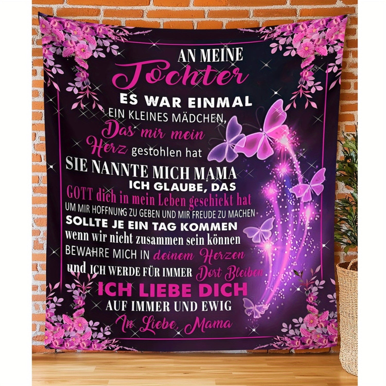 Soft Flannel Fleece Blanket for Mom to Daughter Purple Butterfly Floral Digital Print 200gsm