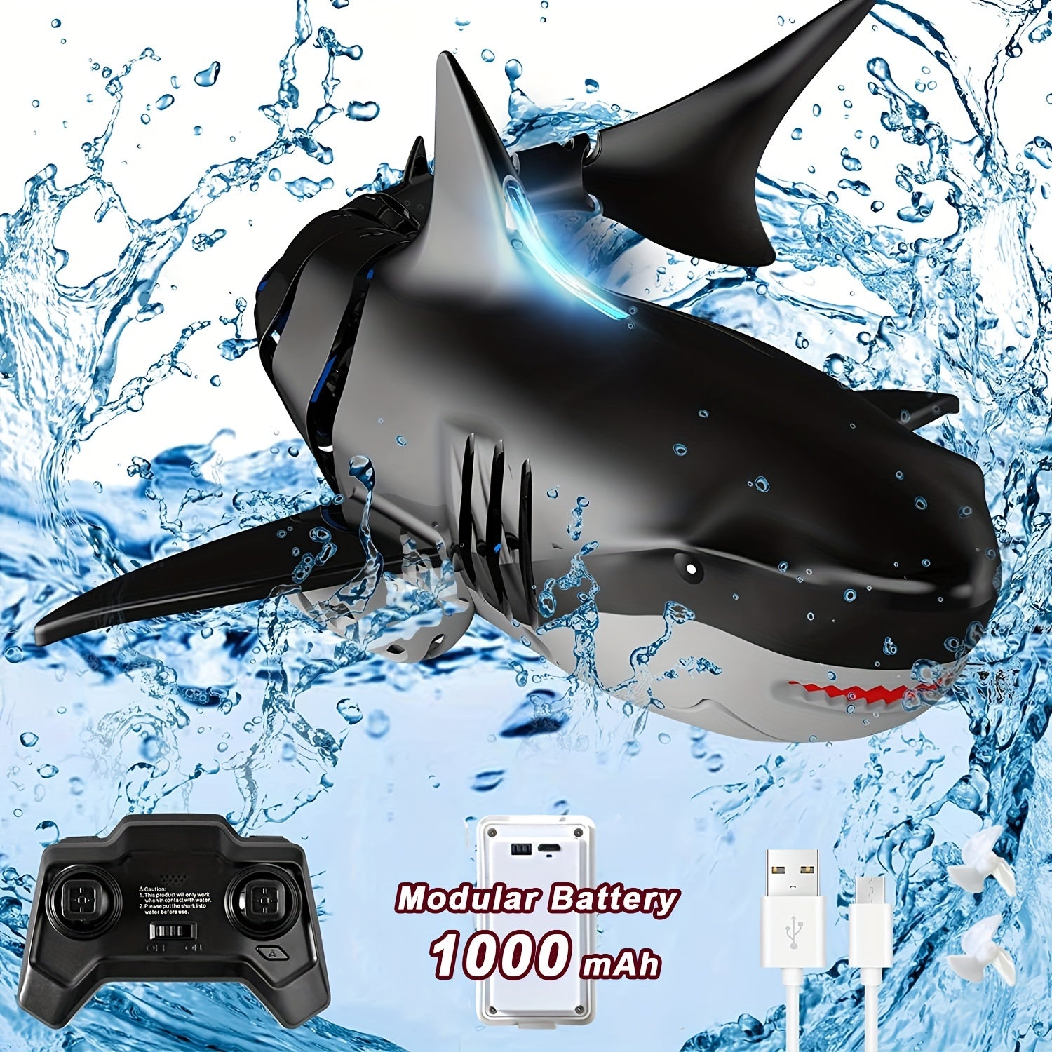 Kids Waterproof Remote Control Shark Pool Toy 2.4GHz Boat with 1000mAh Battery