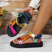 Women's Color Block Summer Sandals Open Toe Ankle Strap EVA Sole