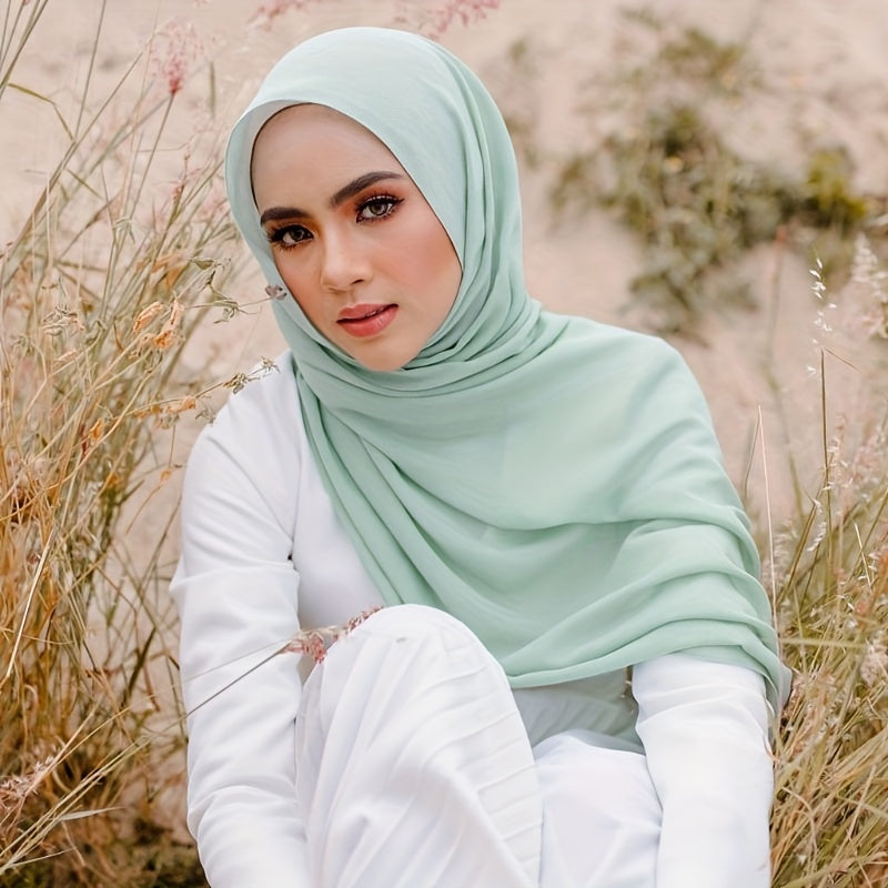 Solid Color Chiffon Hijab Lightweight Stylish Scarf for Women Eid Celebration