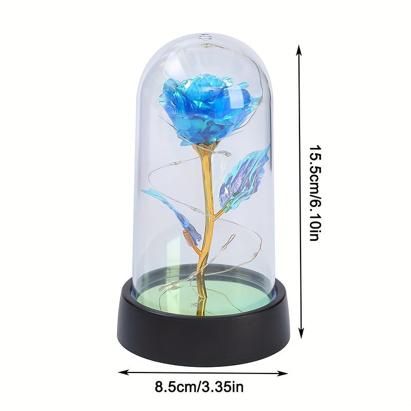 Golden Glass Lamp with Everlasting Rose Battery-Powered Home Decor Romantic Gift