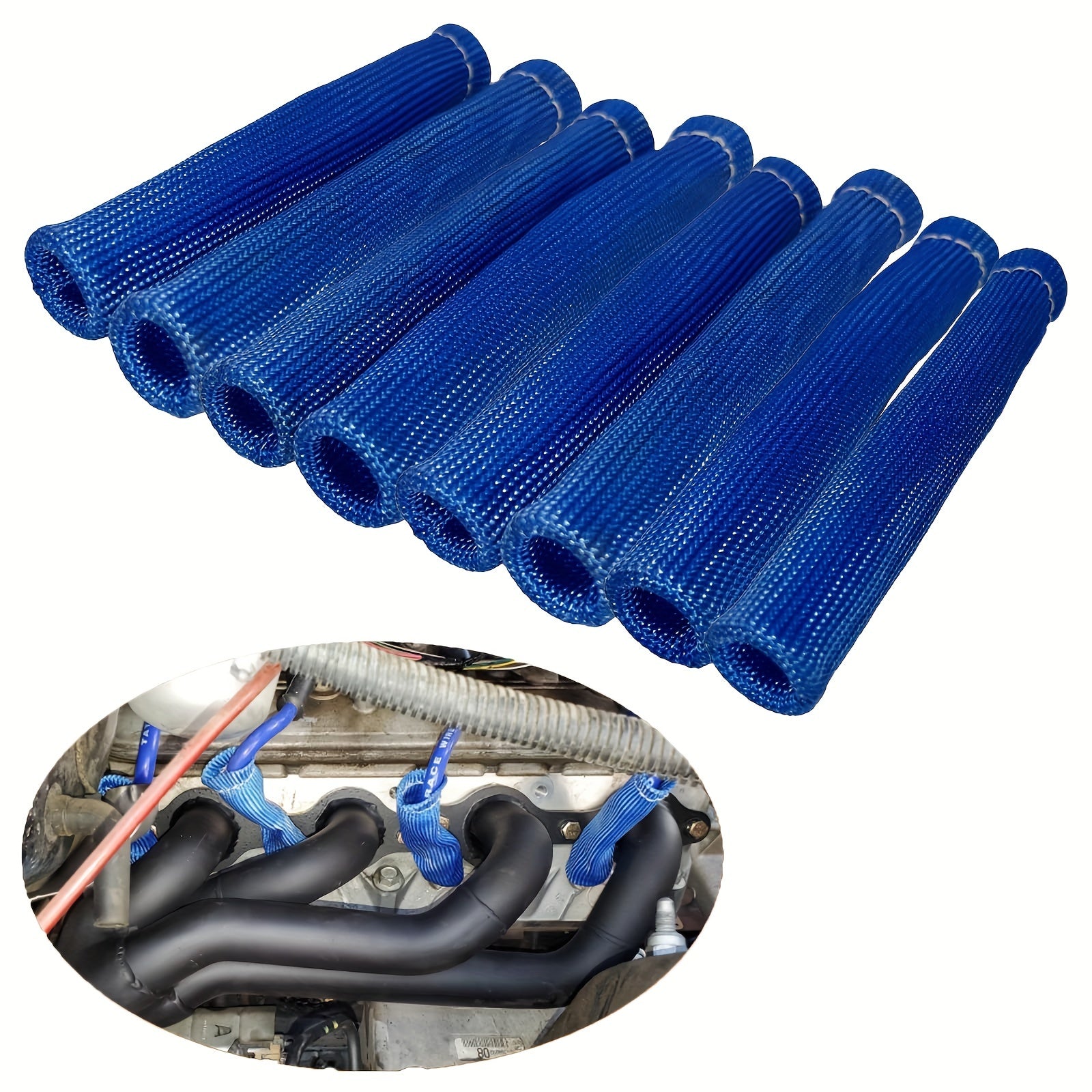 8pcs Titanium Spark Plug Wire Heat Shield Sleeves High Temp Protection