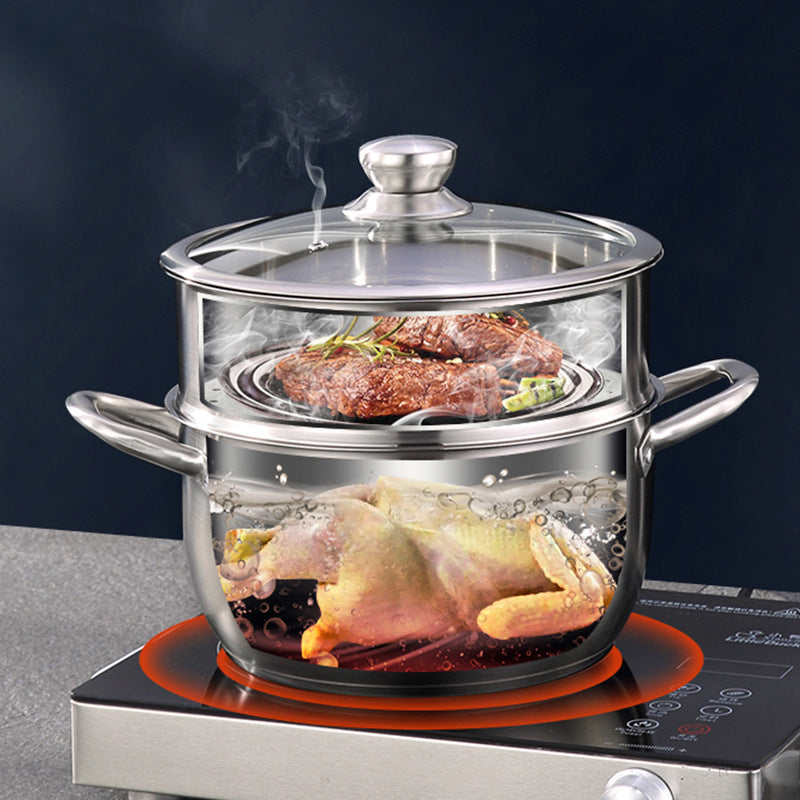 Набор из 3 нержавеющих стальных кастрюль для приготовления пищи и пароварки