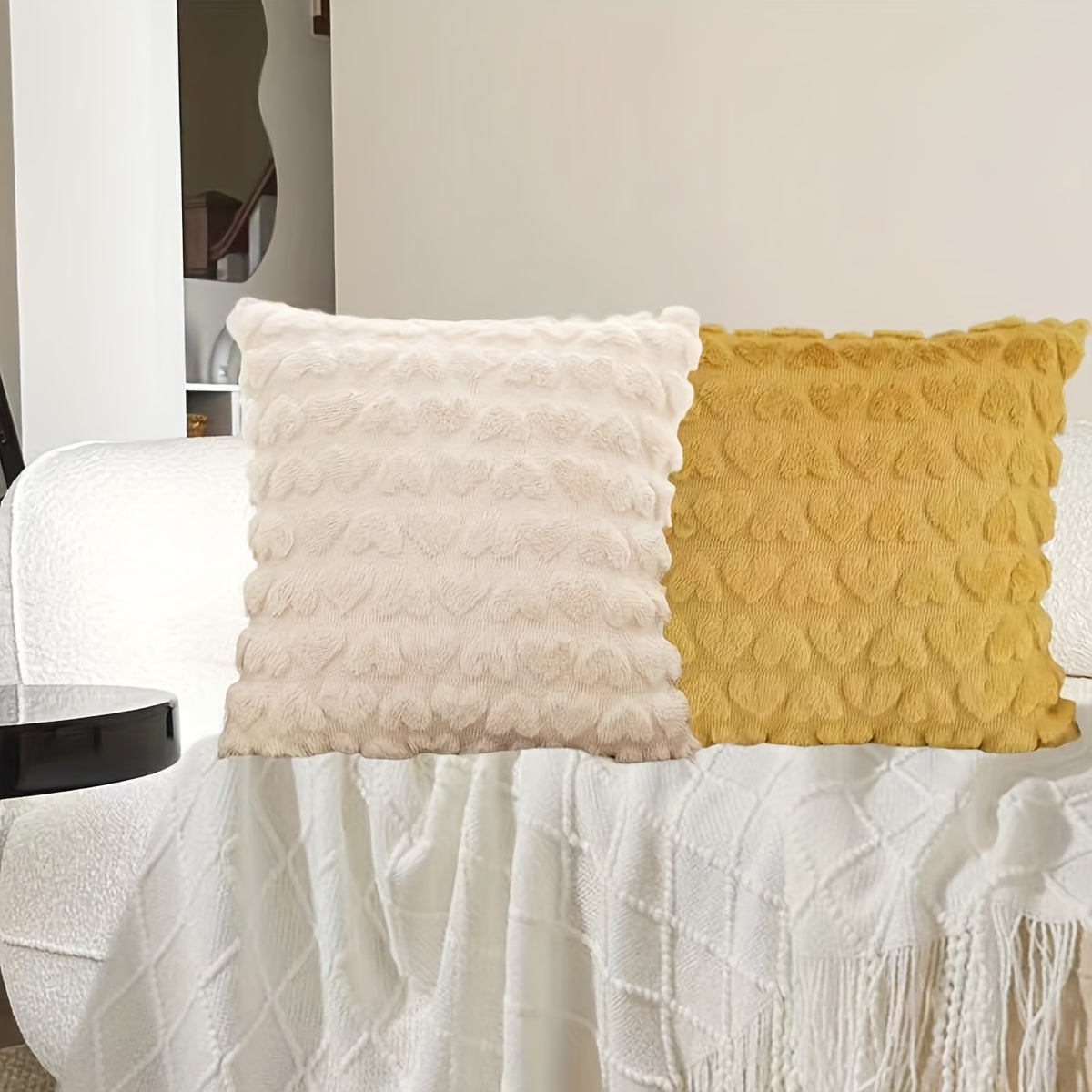 Beige Faux Fur Wool Decorative Throw Pillow Covers 18x18 for Couch Sofa