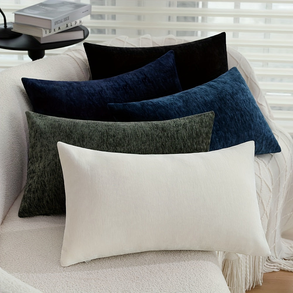Contemporary Chenille Pillow Cover 30x50 Solid Color Skin-Friendly Polyester