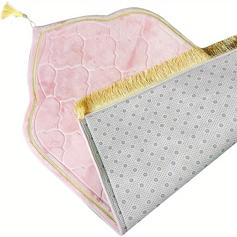 Thick Flannel Prayer Mat with Tassels, Durable Polyester, Indoor Use for Ramadan Eid