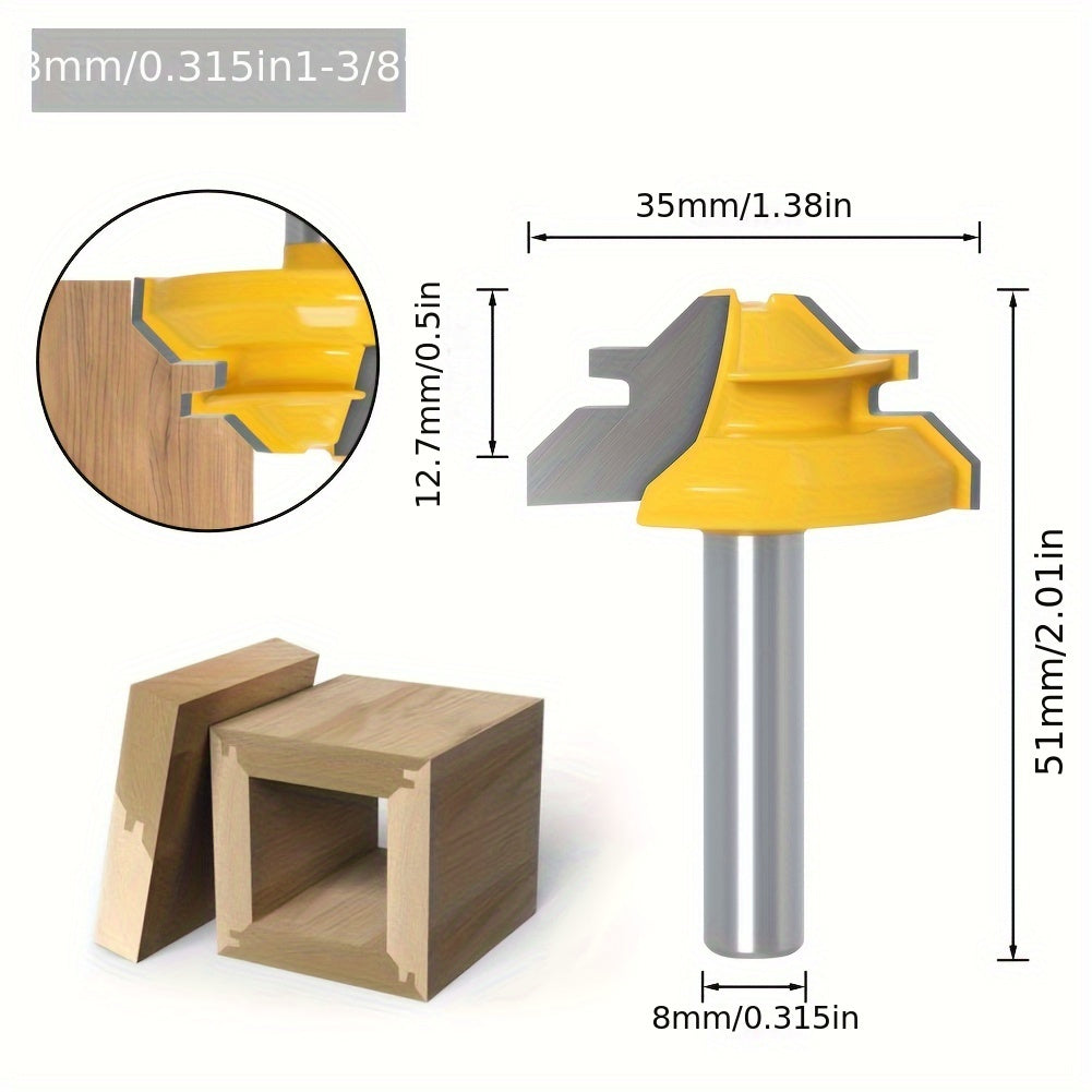 Woodworking 45-Degree Tenon Milling Cutter Carbon Steel Bright Yellow 8mm