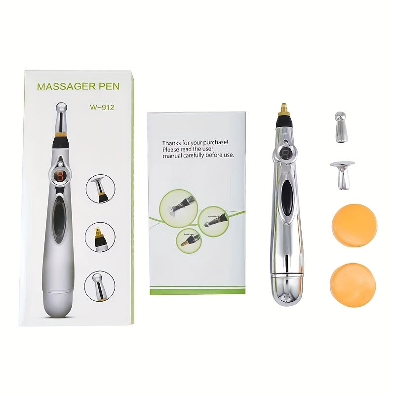 Battery-Operated Smart Massage Pen with Adjustable Modes and Interchangeable Heads