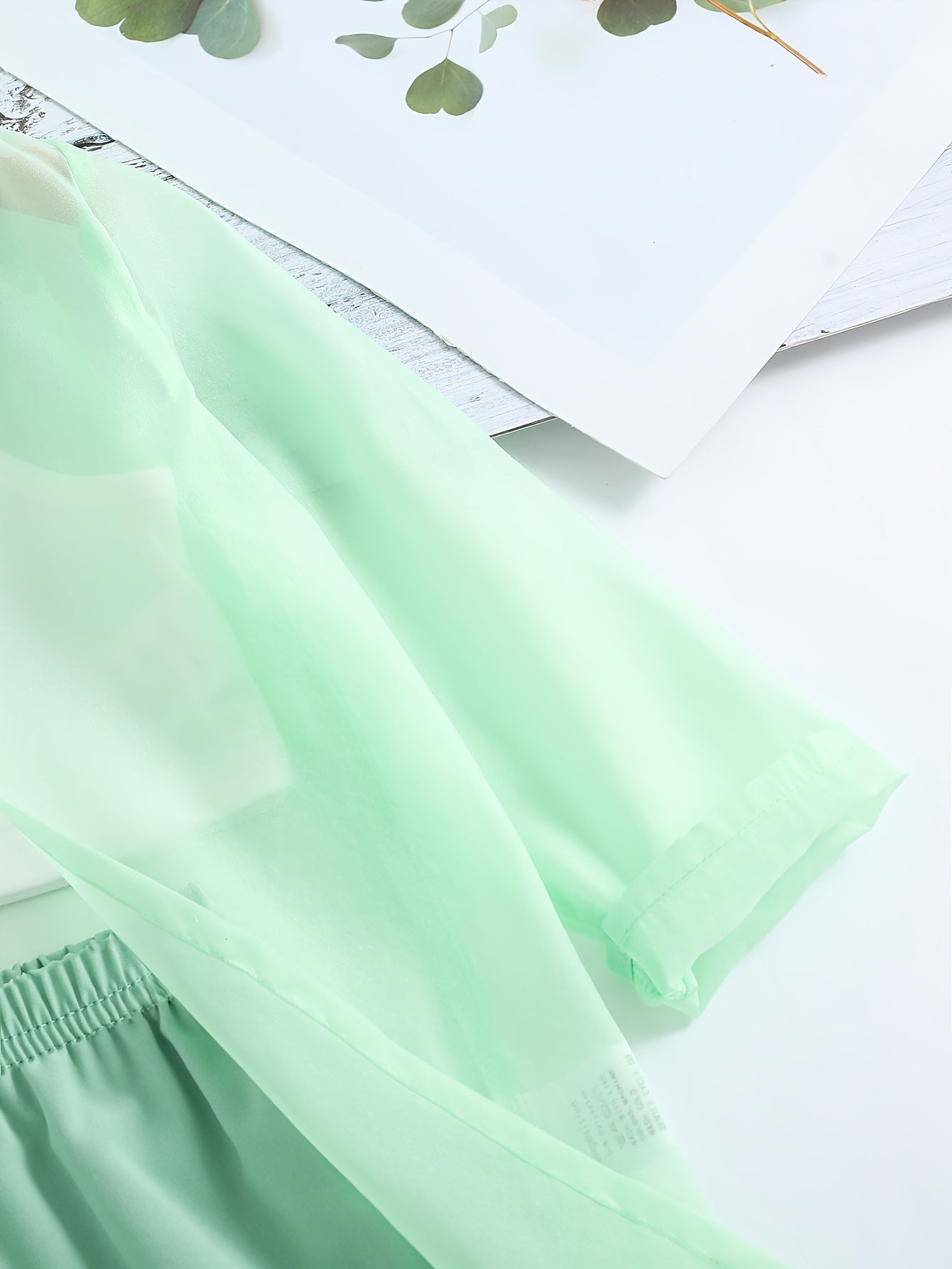 Девочковый комплект одежды для улицы, 3 предмета: длинный рукав, полупрозрачная рубашка, ками, укороченный топ, шорты, лето