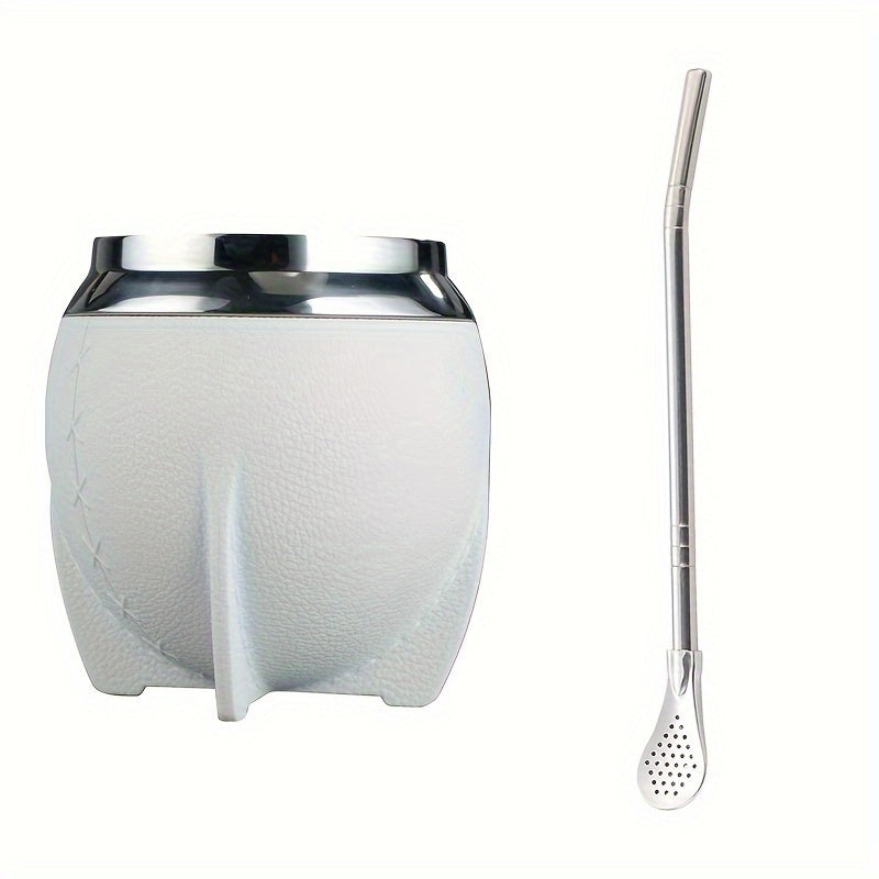 280ml Stainless Steel Yerba Mate Cup with Leather Strap and Double Wall Design
