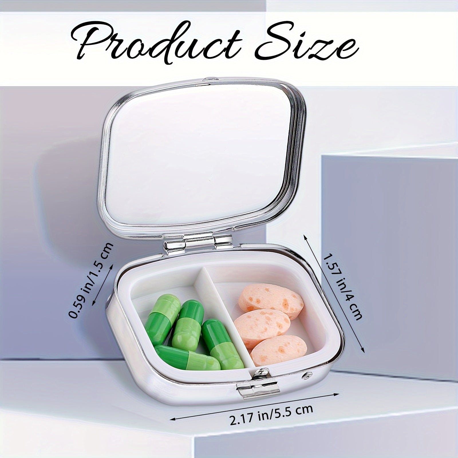 Ladies Metal Pill Box 2-Compartment Portable Medicine Storage