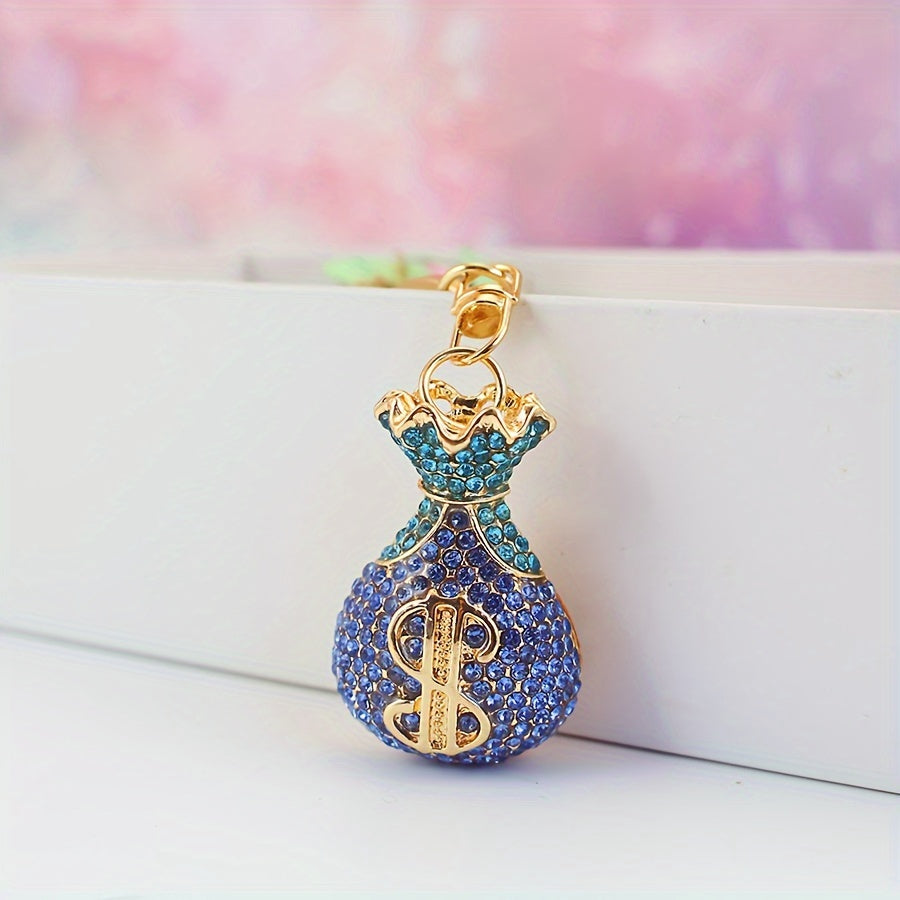 Llavero de strass dorado para mujer, estilo clásico, charm para bolso, colgante