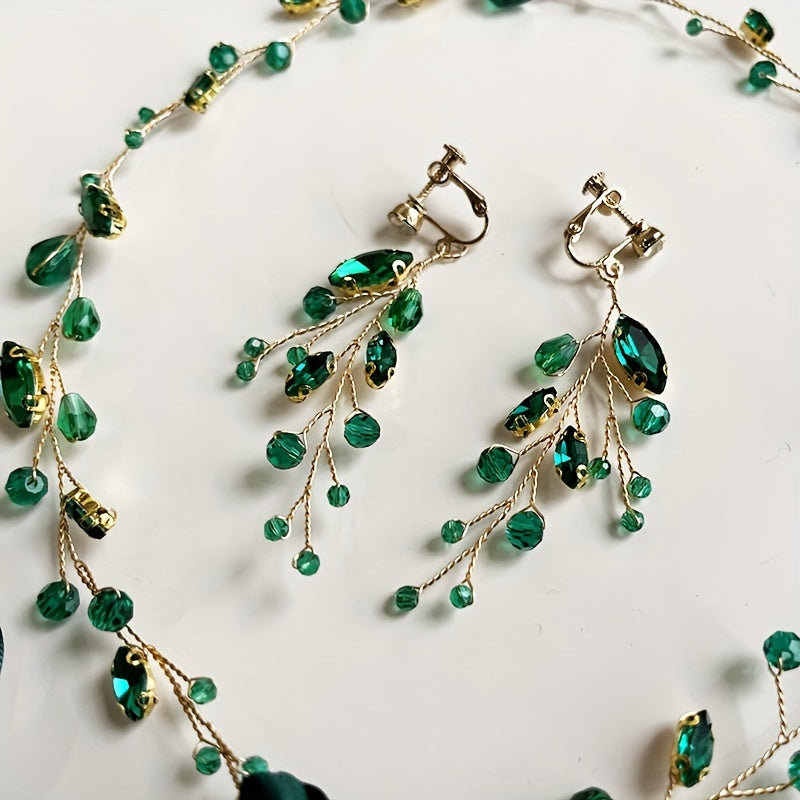 Green Vine-Inspired Crystal Hairbands for Women Hair Accessories