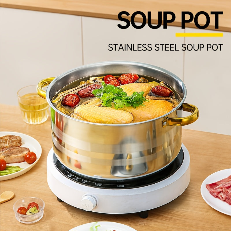 Set of 10 Stainless Steel Soup Pots with Gold Handles, Durable Cookware