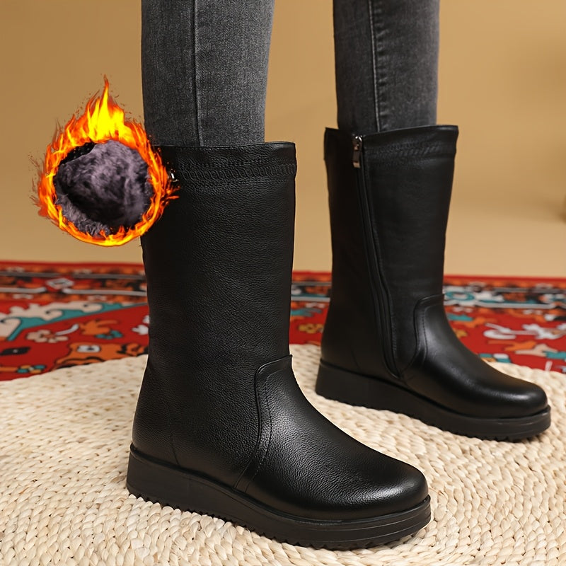 Women's Winter Thick Boots with Zipper Faux Cover Cushioned Insole Black