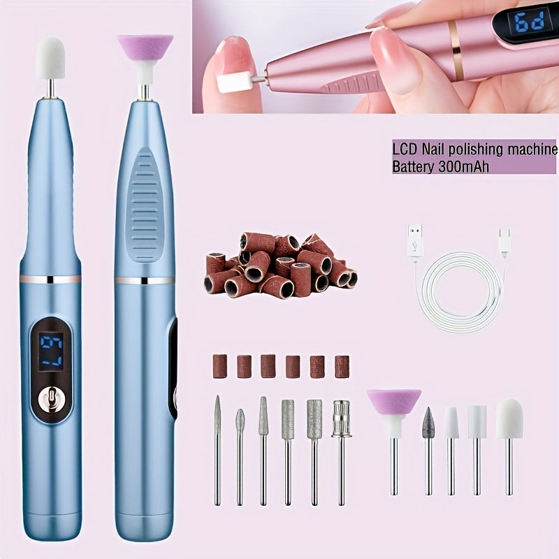 Máquina profesional de limado de uñas con pantalla LCD 15000RPM 11 cabezales de lijado 9 velocidades recargable por USB