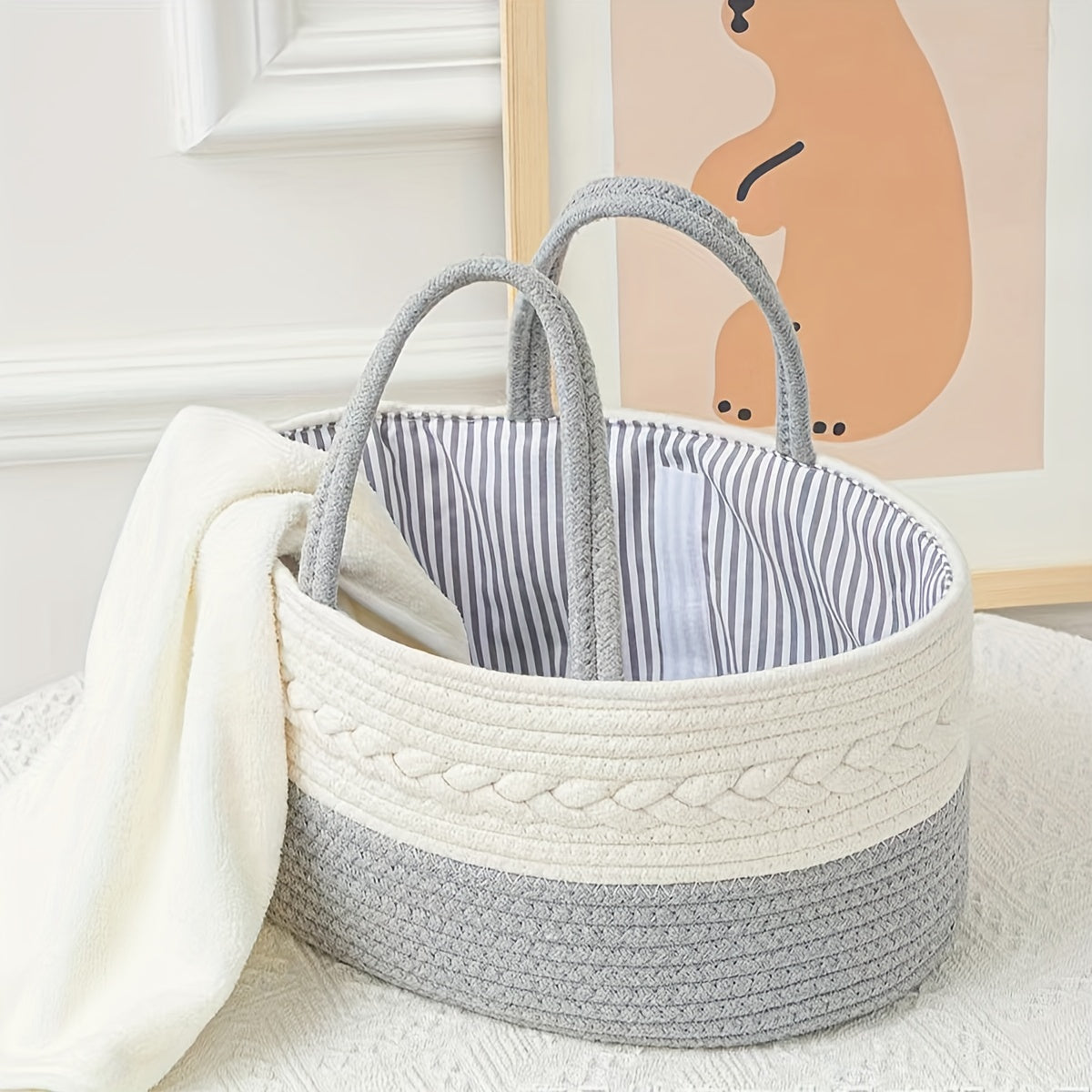 Woven Tote Bag for Moms Large Portable Storage Organizer