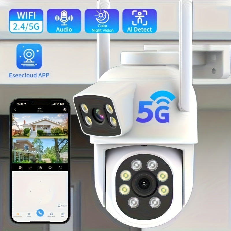 4МП Двойная объективная уличная беспроводная камера видеонаблюдения с цветным ночным видением, обнаружением человека и автоматическим отслеживанием