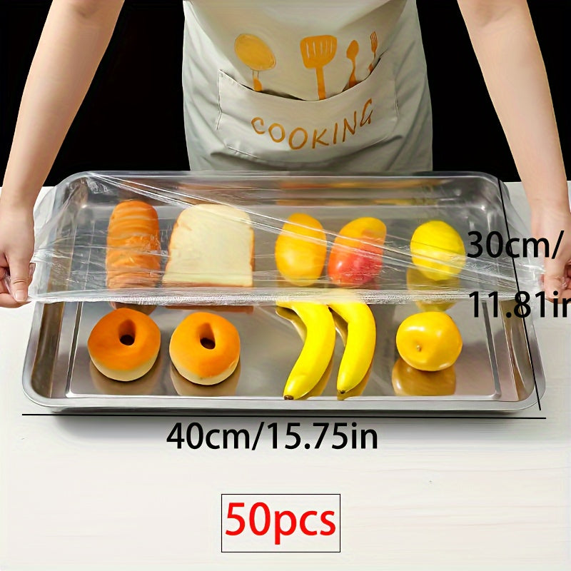 Set of 50 Clear Plastic Food Covers for Trays 25x35cm and 30x40cm