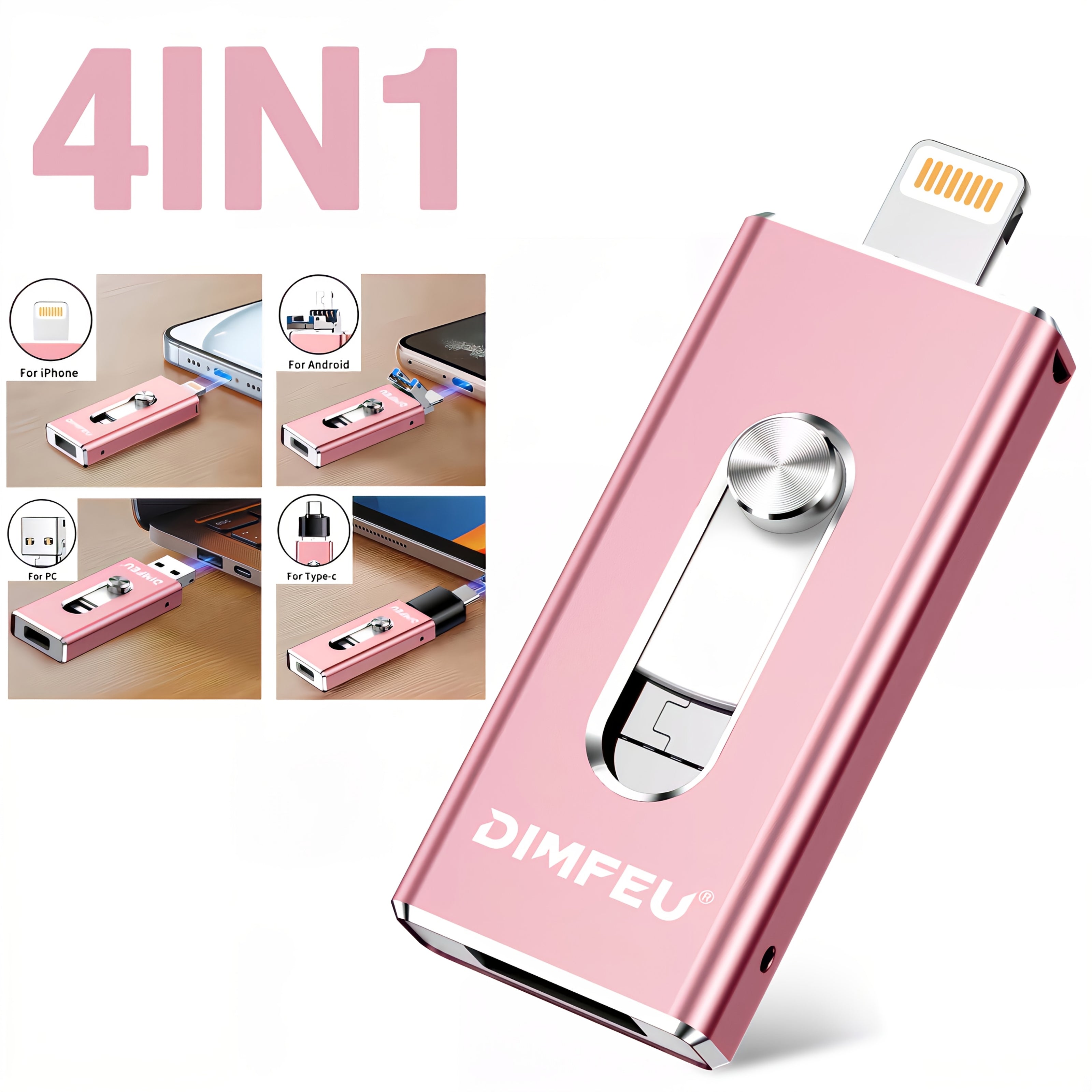 128GB USB flesh drive Lightning Type-C USB 3.0 yuqori tezlikda tashqi saqlash uchun iPhone iPad Android PC