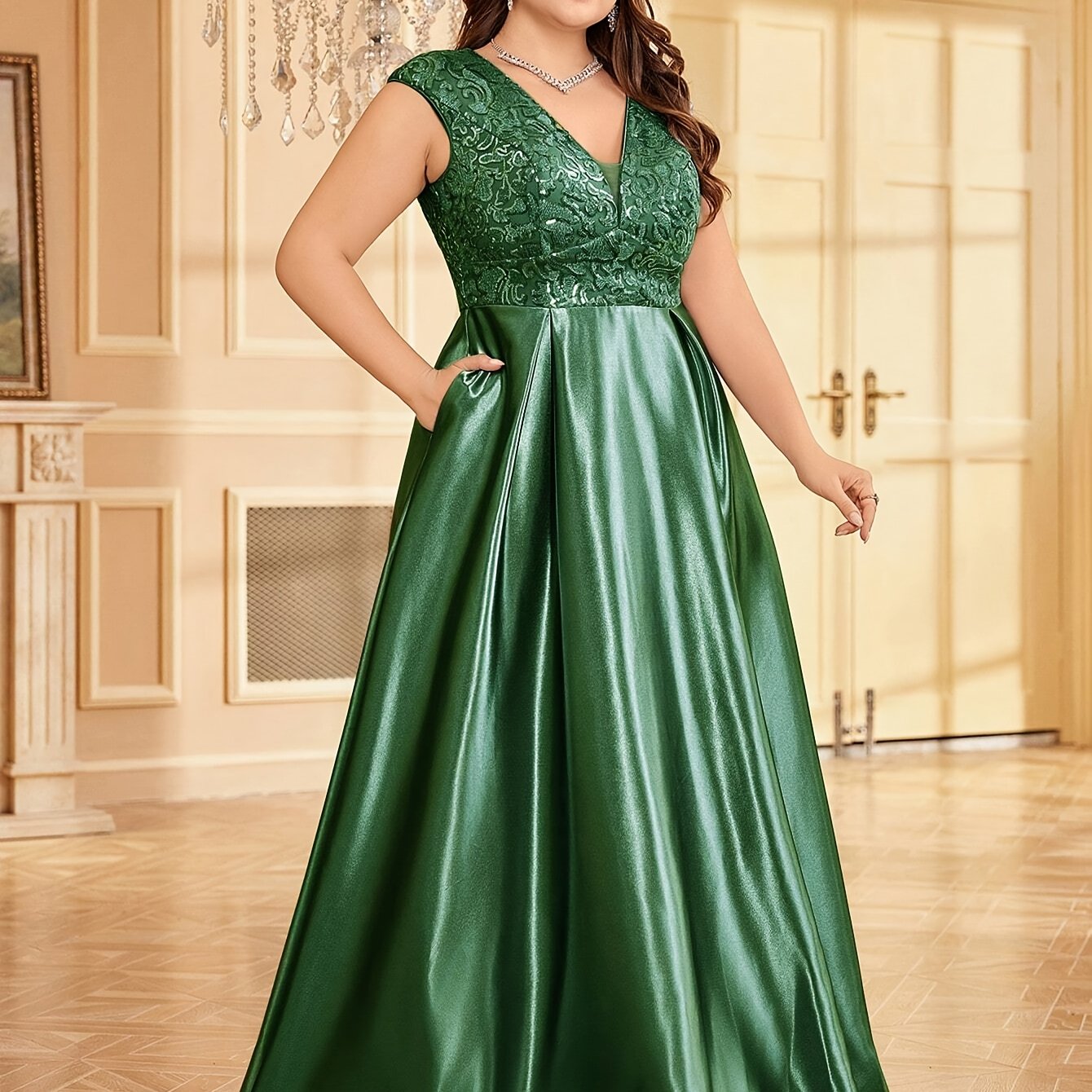 Women’s Sequin Bridesmaid Gown V-Neck Party Dress Plus Size
