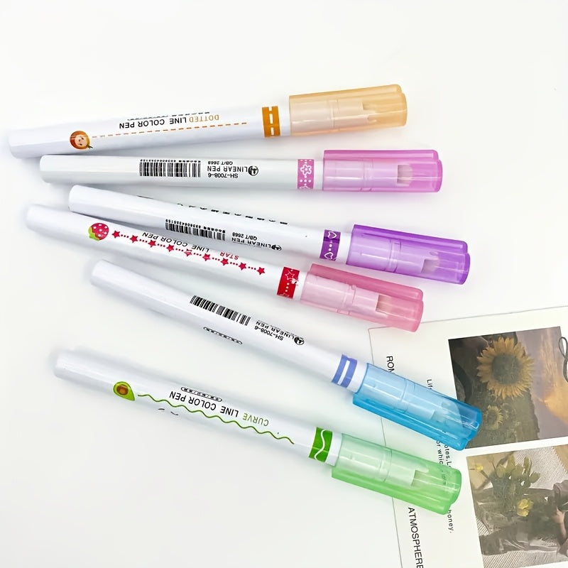 Set of Six Flower-Shaped Pens for Note-Taking and Coloring
