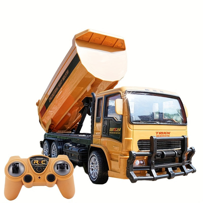 Kids RC Dump Truck Toy Car 2.4GHz Remote Control Light Sound Rechargeable Plastic Yellow
