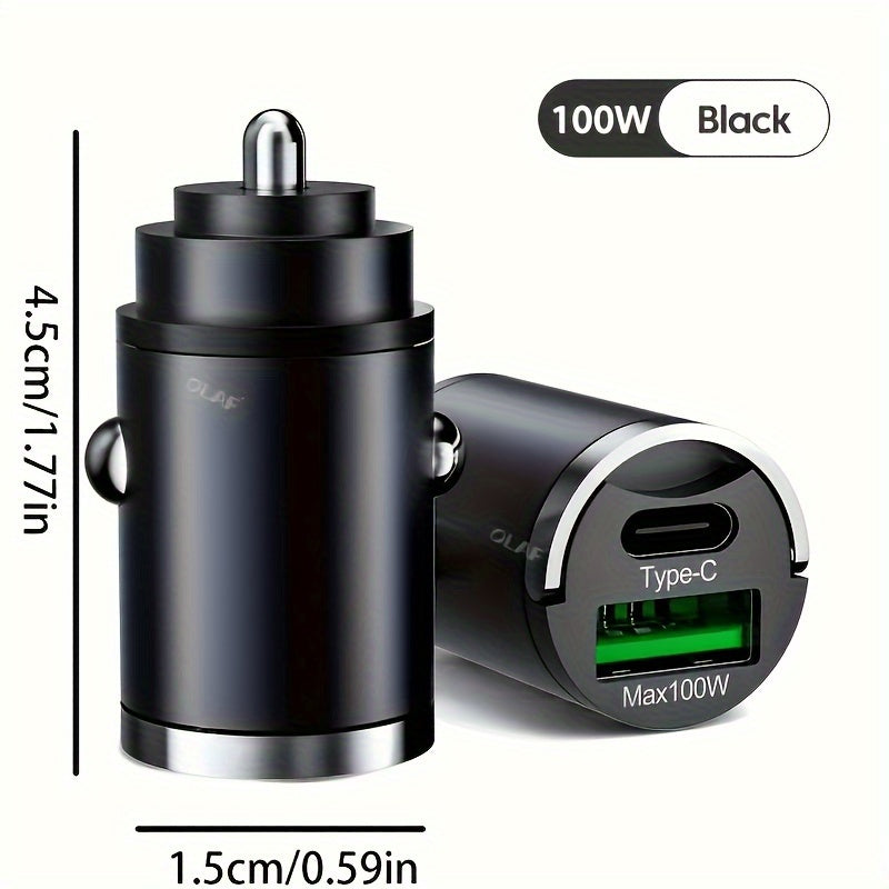 Мини-зарядное устройство для автомобиля 100 Вт PD QC быстрой зарядки для смартфонов