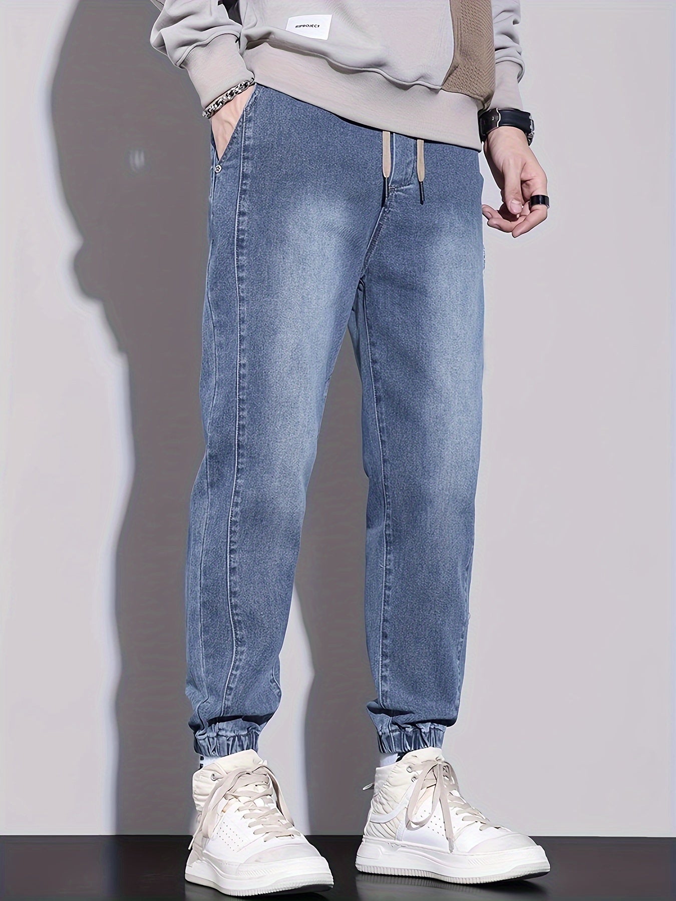 Men's Slim Fit Denim Jogger Pants with Stretch Cotton Blend Casual Style