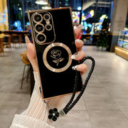Magnetic Wireless Charging Woven Flower Lanyard Phone Case for Samsung Galaxy S21 S22 S23 S24 Ultra