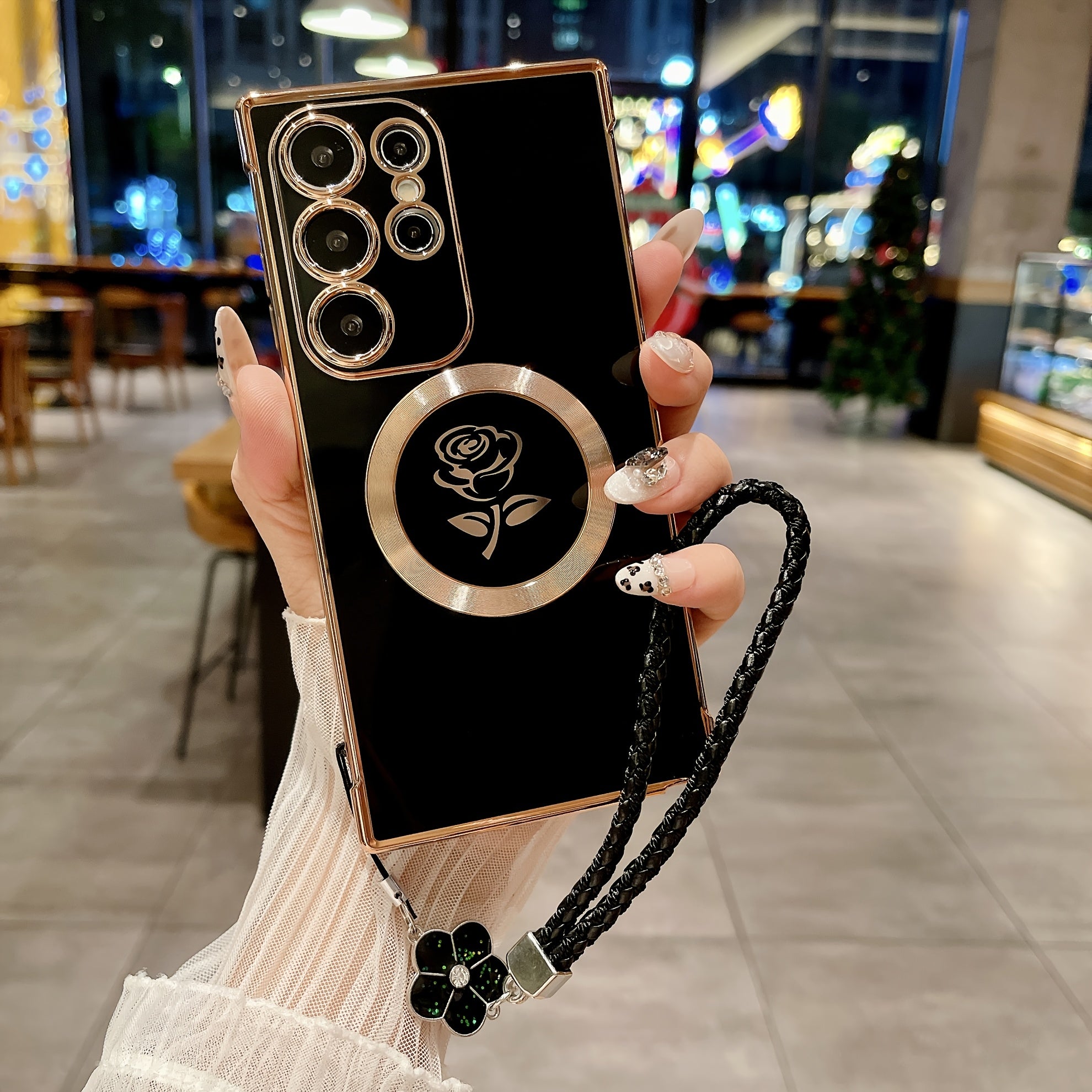 Magnetic Wireless Charging Woven Flower Lanyard Phone Case for Samsung Galaxy S21 S22 S23 S24 Ultra