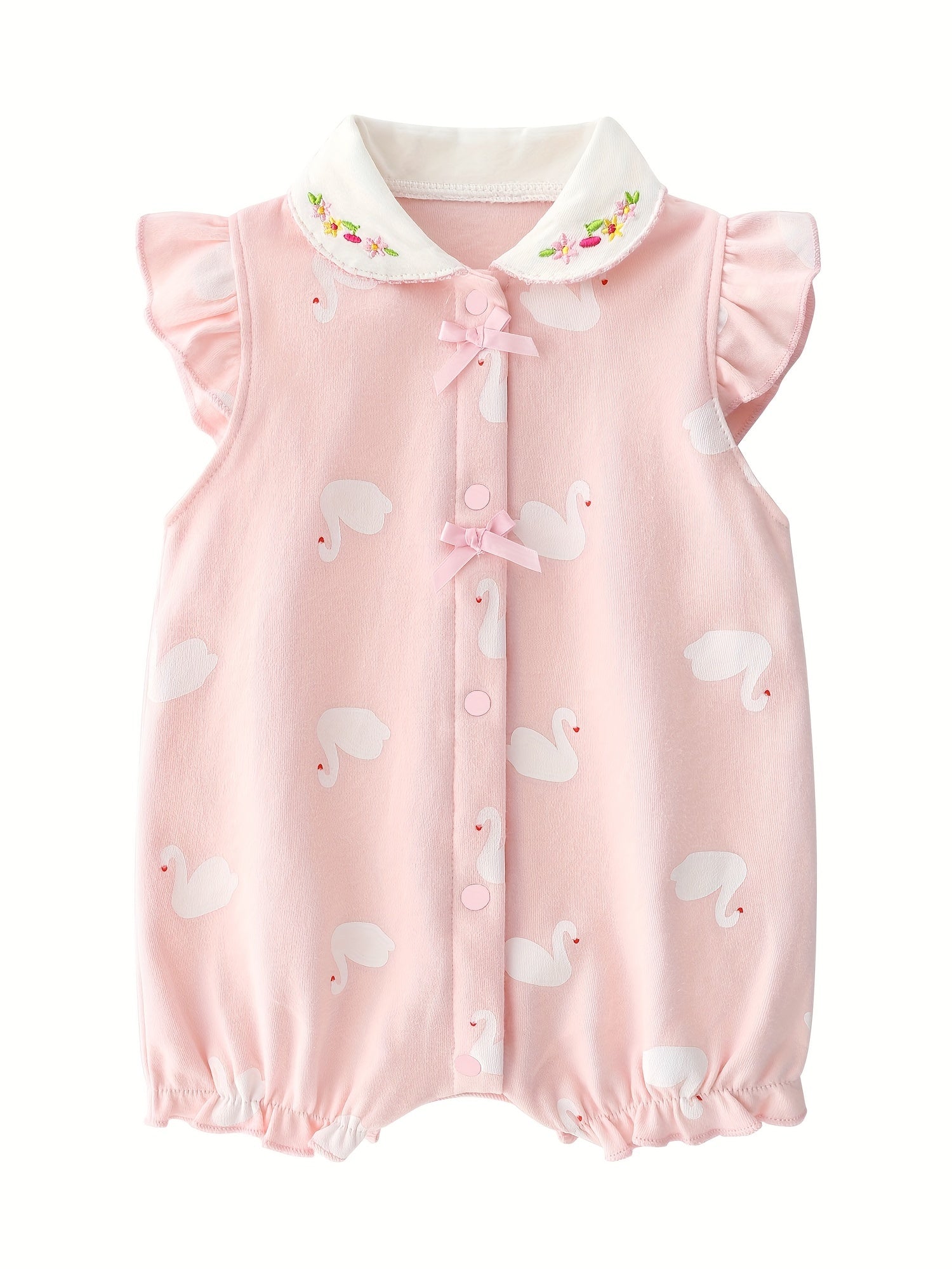 Baby Girl Pink Cotton Romper Sleeveless Summer Cartoon Ruffle Newborn 0-12 Months