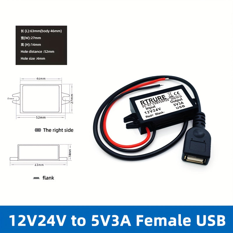 Adaptador de corriente para coche DC Convierte 12V/24V a 5V 3A Cargador de coche USB-C Micro USB