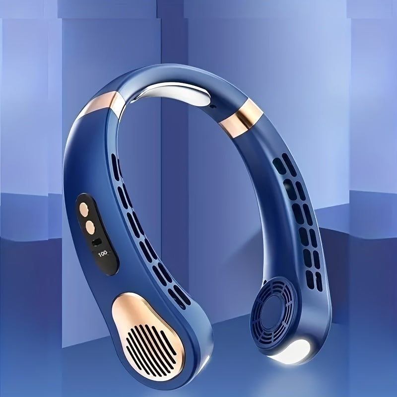 Portable Bladeless Neck Fan Rechargeable USB LED Display for Outdoor Travel Camping