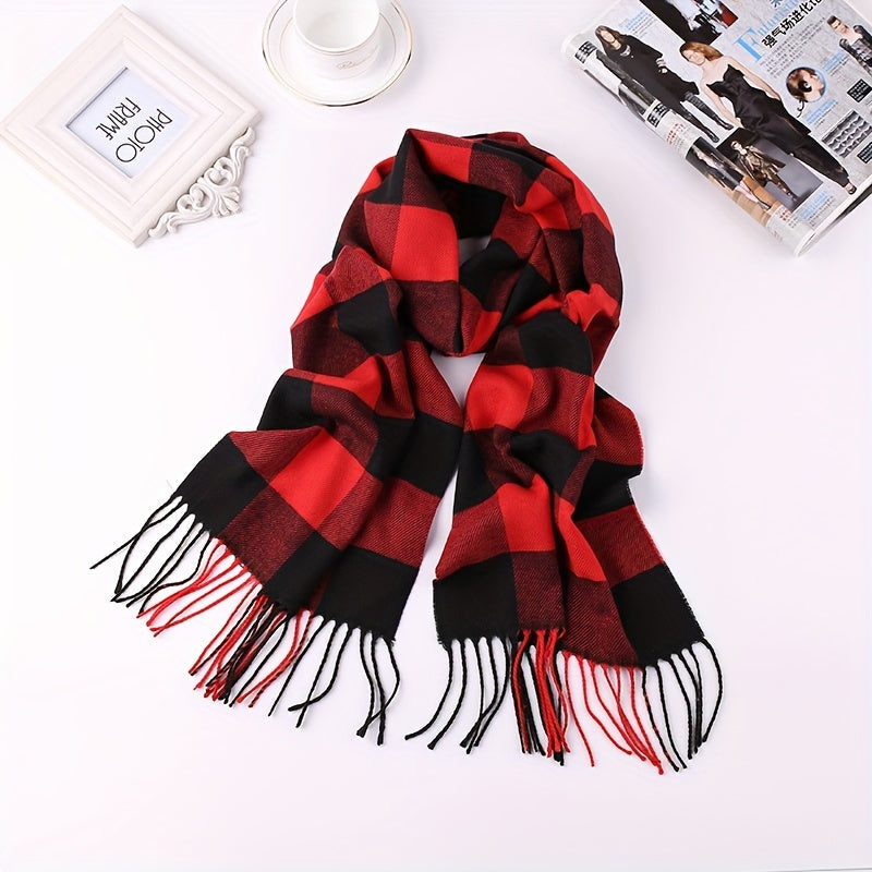 Men's Winter Scarf Imitation Cashmere Plaid Pattern Gift Warm Accessory