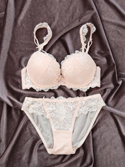 Women's Lace Lingerie Set with Molded Push-Up Bra and Briefs