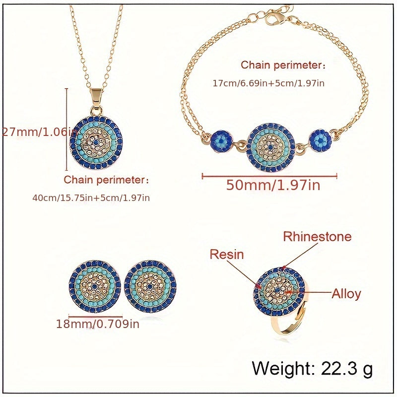 Women's Blue Eye Jewelry Set with Necklace and Earrings Middle Eastern Style