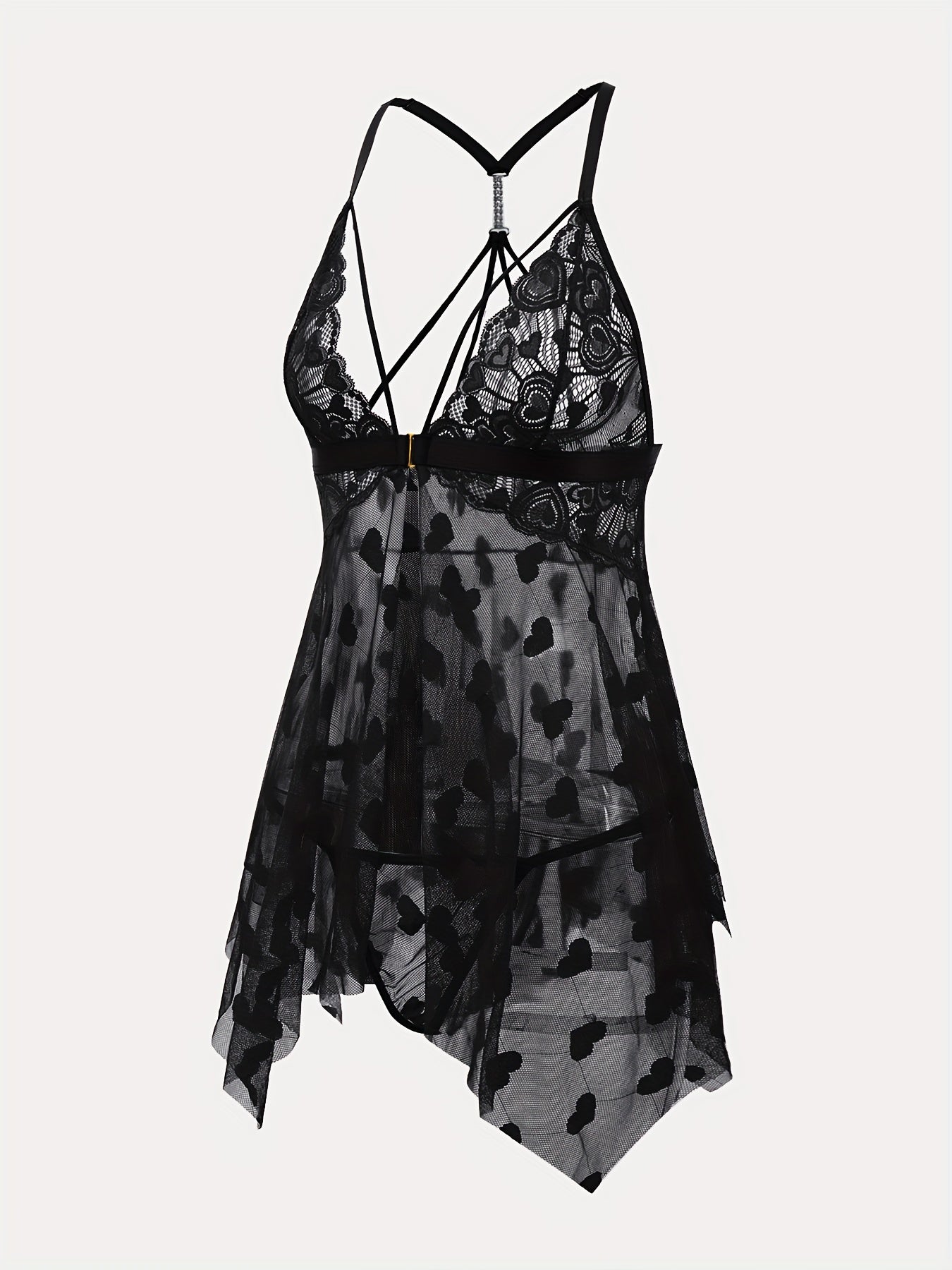 Плюс сайз женская ночная рубашка из сетки с кружевной отделкой, черная, без бретелек, пижама