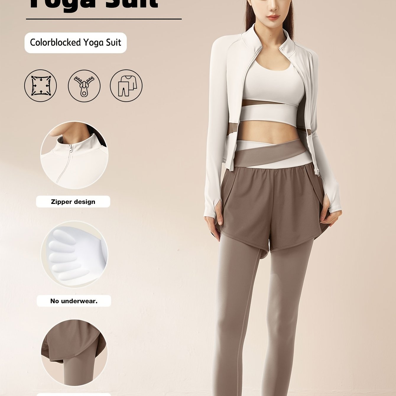 Ayollar uchun rangli blokli yoga kostyumi, uzun legginslar va tor kesimli sport bluzkasi bilan sport to'plami. O'rtacha cho'zilishga ega polyester va elastan aralashmasidan tayyorlangan. Yugurish va fitnes uchun mos.