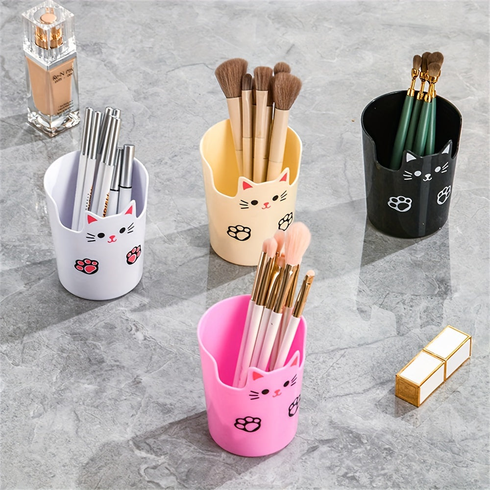 Cute Cat Design Pen Holder and Makeup Brush Storage Desktop Organizer