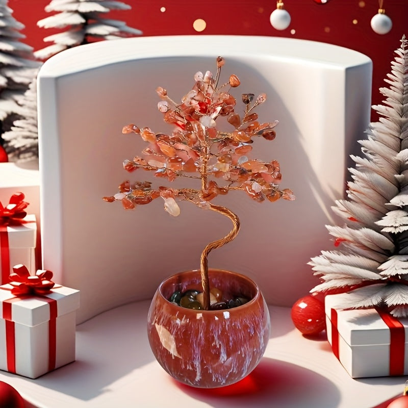 Artificial Crystal Tree with Pink Quartz Aquamarine Amethyst Citrine Faux Gemstones for Home Decor Gifts