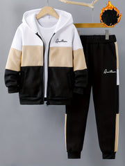 Детский флисовый комплект с топом на молнии с буквенным принтом и теплой повседневной верхней одеждой для осени и зимы