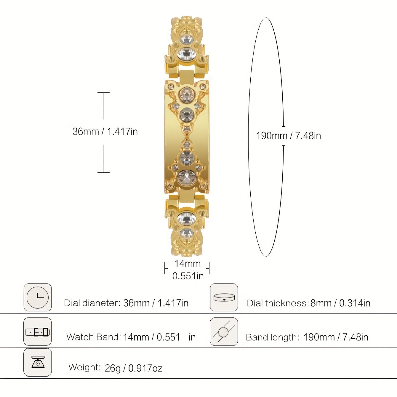 Women's Gold Rhinestone Quartz Watch with Oval Zinc Alloy Case and Analog Display