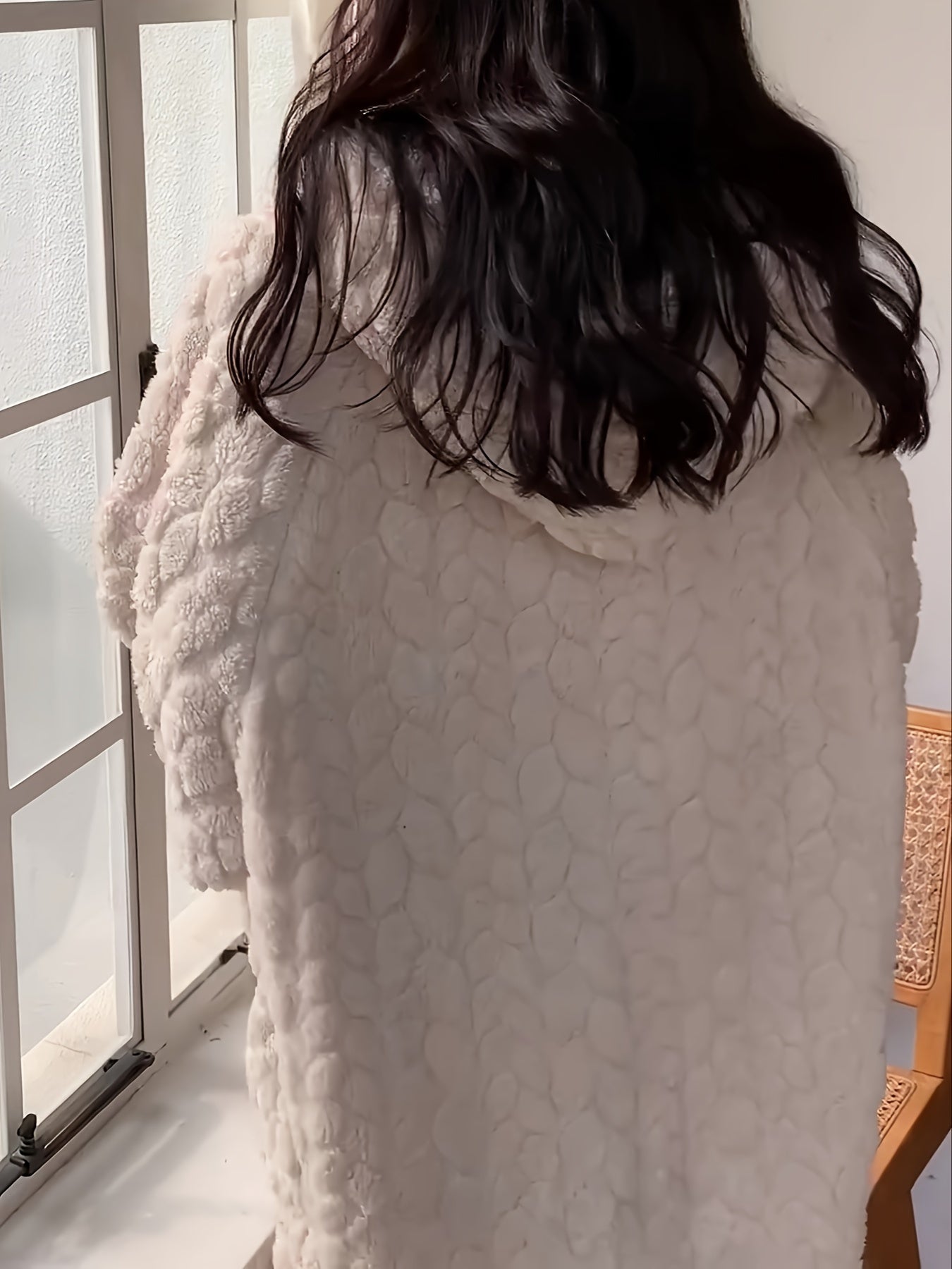 Women's Fleece Lounge Robe with Hood Pockets Long Sleeves Fall Winter Casual