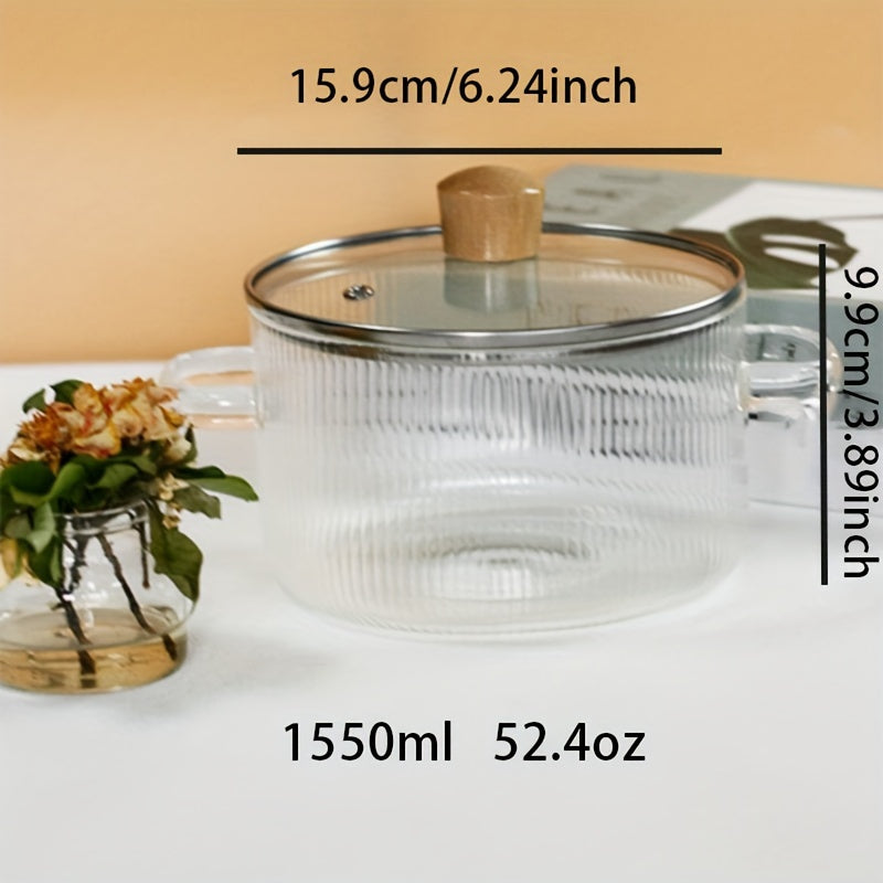 Glass Saucepan with Lid 1550ml High-Temperature Resistant Clear Glass Stovetop Microwave Safe