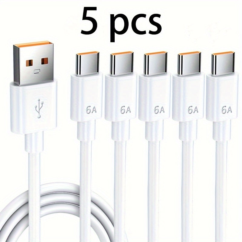 USB Type C Data Cable 120W Fast Charging 6A for Android Devices 3/5/10 Pack