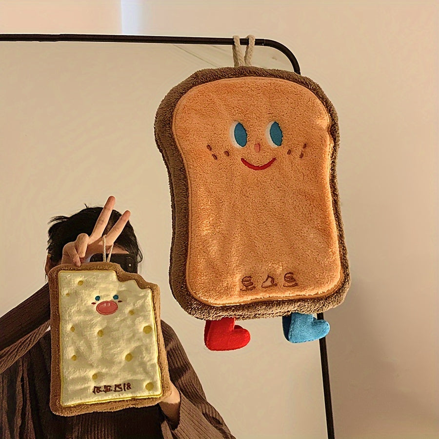 Absorbent Three-Layer Kitchen and Bathroom Towel with Hanging Loop and Cartoon Design