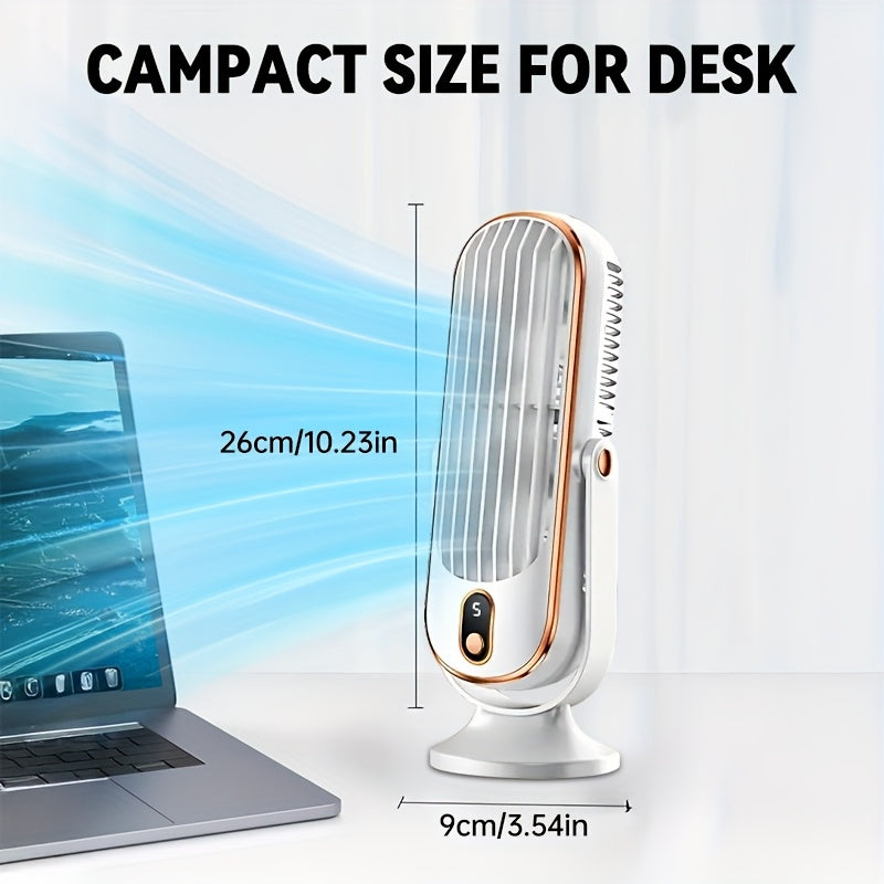 Портативный тихий вентилятор JKUOO с LED-дисплеем - высокоскоростной беспроводной перезаряжаемый вентилятор USB для офисных столов, колясок, школы и кемпинга на открытом воздухе. Черный с белыми акцентами, кемпинговый вентилятор