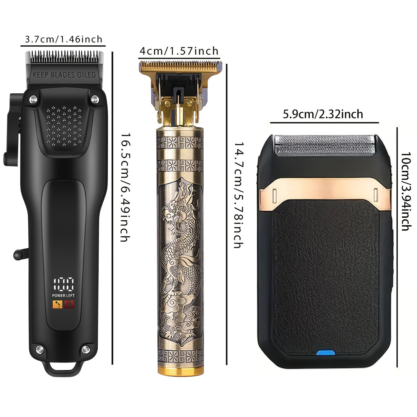 3-piece electric hair clipper set Rechargeable cordless for men barbers stylists gift