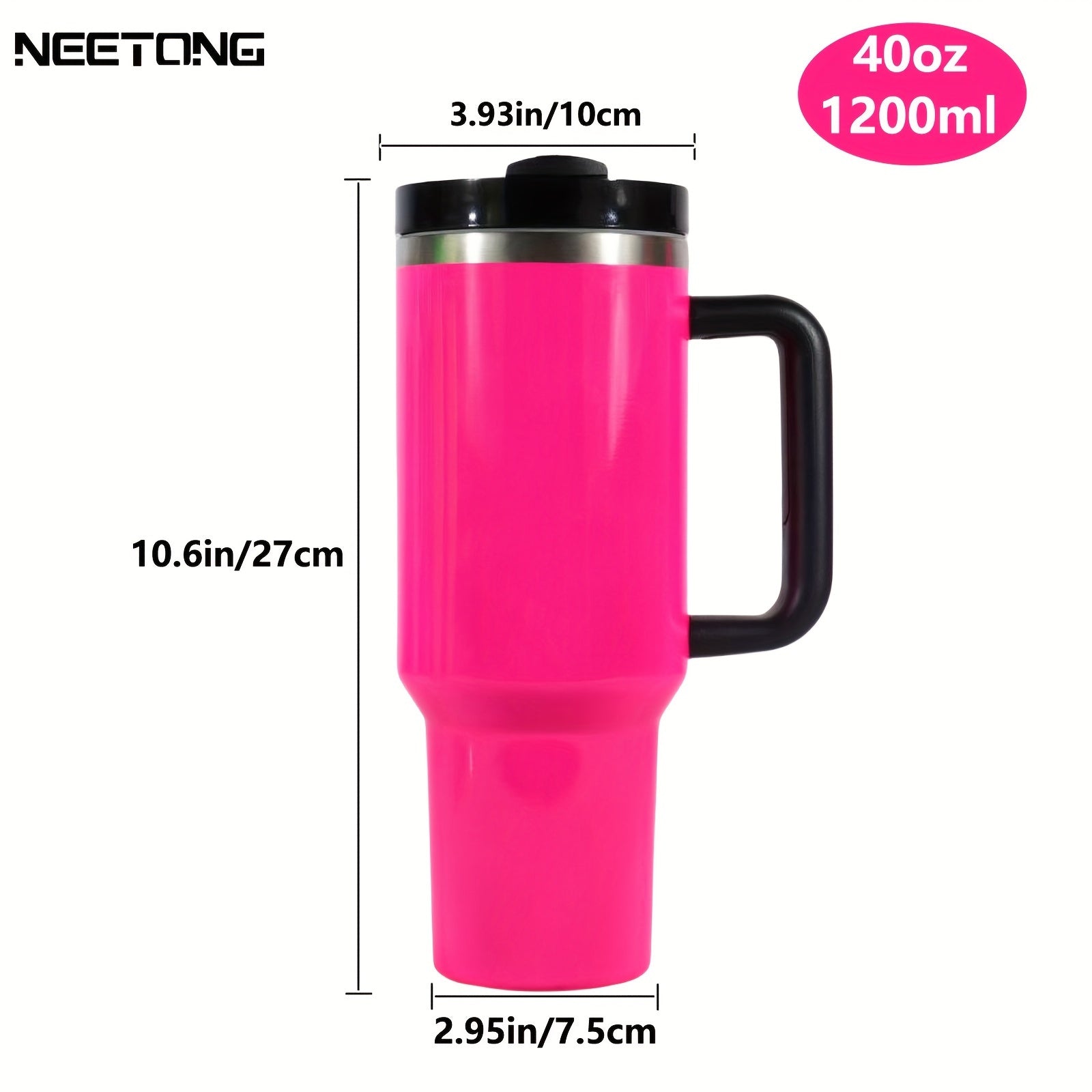 40oz izolyatsiyalangan suv idishi, tutqichli, fluorescentli tumbler, sayohat, uy va ofis uchun